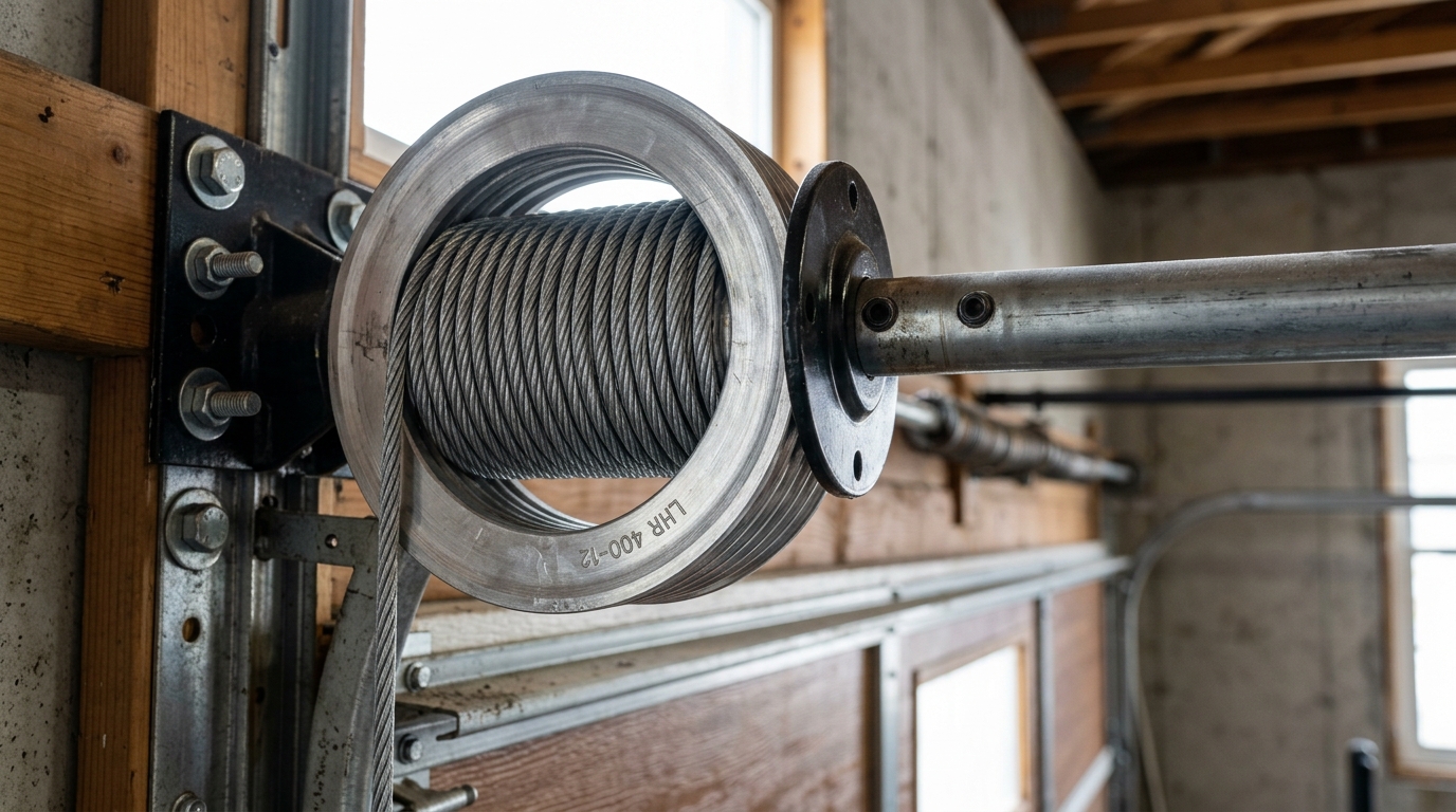 Garage door cable drum and steel lift cable assembly