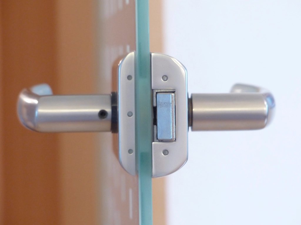 Handle and lock fitted to a glass door