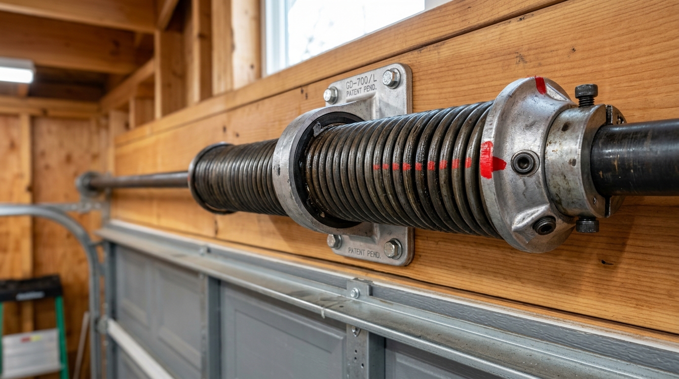 Heavy-duty garage door torsion spring and shaft system
