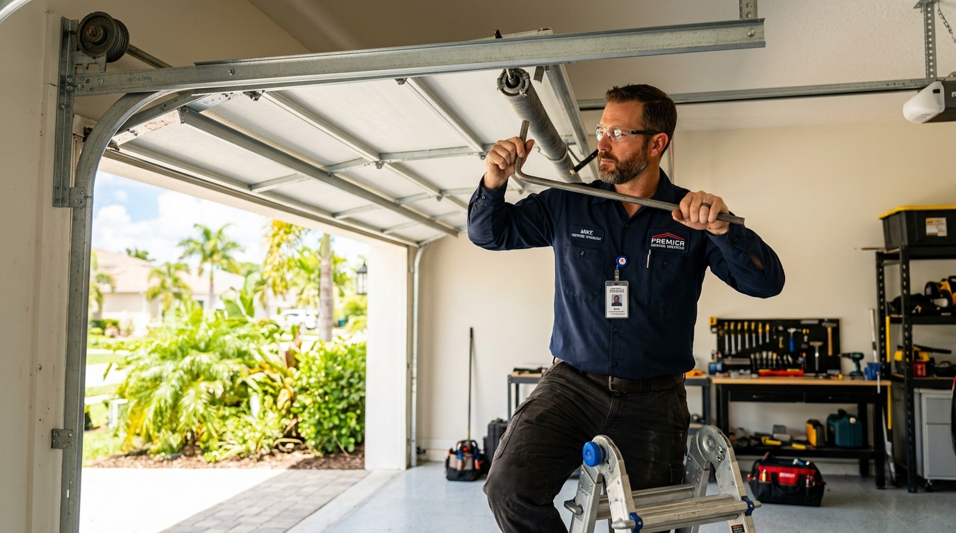 Garage Door Technician Testing Safety Sensors