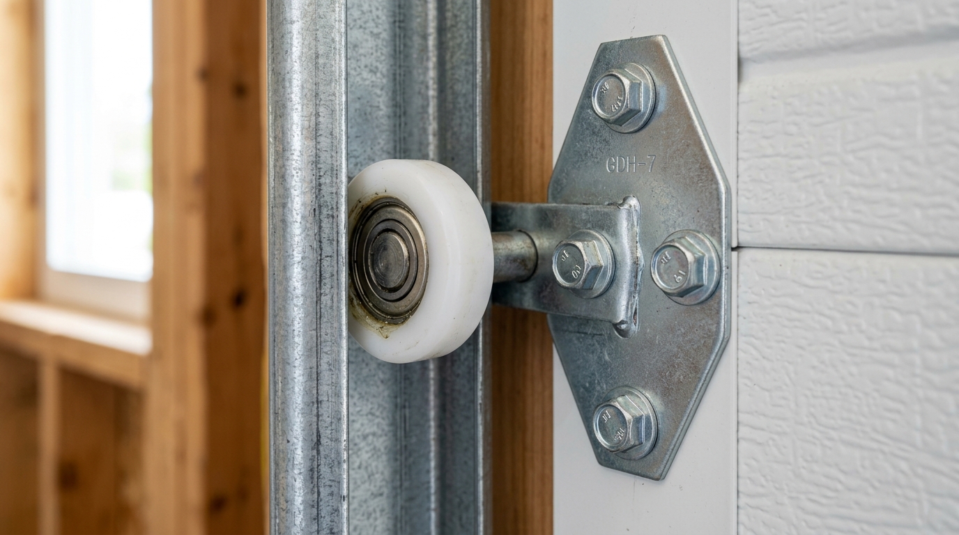 Garage door steel track channel and precision roller assembly
